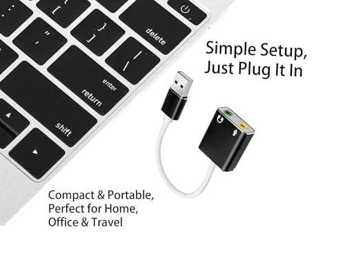 USB Audio Adapter, 3.5mm (1/8 inch) USB Microphone Adapter for Speakers, Headphones and Microphone Jacks, External Sound Card for Laptops, PCs（10 CM）