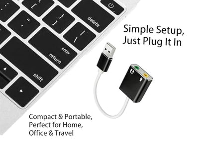USB Audio Adapter, 3.5mm (1/8 inch) USB Microphone Adapter for Speakers, Headphones and Microphone Jacks, External Sound Card for Laptops, PCs（10 CM）