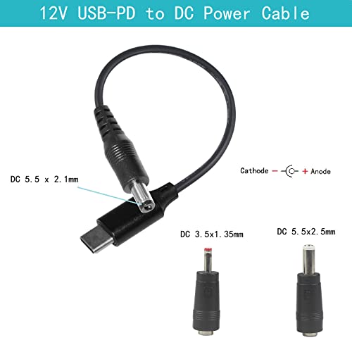 USB-C to DC 12V Power Cable - 12 Volt USB-PD to DC 5.5 x 2.1mm (Max 36W 12V3A), Type-C Male to DC 12V Power Cable for Router, CCTV, Other 12V Devices