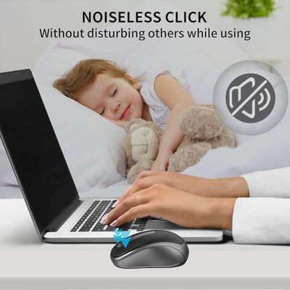 Small Ergonomics Wireless Mouse, Silent USB Cordless Computer Mouse, Black | Suitable for Small to Medium-Sized Hands, Quiet Clicking, Invisible Light Optical Tracking, for Laptop PC Tablet Windows Mac