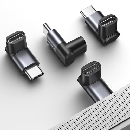JSAUX 90 Degree USB C to USB C Adapter 4-Pack, 100W 40Gbps, Gray | Right-angle design reduces cable strain while supporting 100W charging, 40Gbps transfer, and 4K/60Hz video - color: Grey, size: Right Angle-4 Pack
