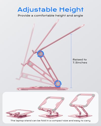 LOXP Adjustable Laptop Stand, Computer Stand with 360 Rotating Base | Ergonomic Laptop Riser Mount for Desk Foldable Protable Computer Desk Fits with MacBook Pro Air - color: Dreamy Pink