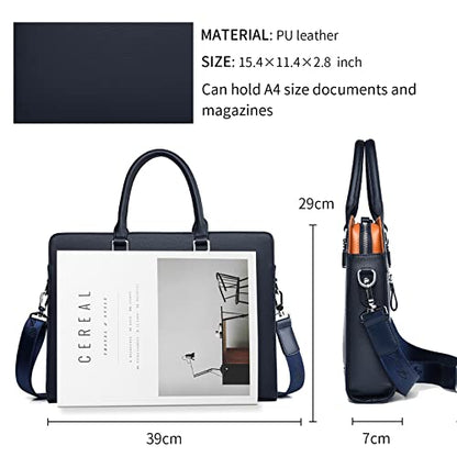 FSD.WG]Business Bag Leather Briefcase Shoulder Laptop Business Bag for Men - color: Blue(l)