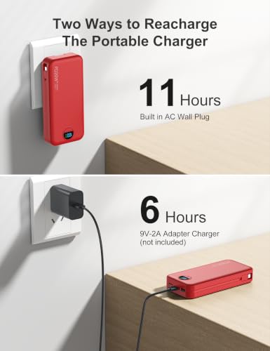 20000mAh Ultra Portable Charger Power Bank with inBuilt Cables&AC Wall Plug | PD20W USB-C Fast Charging Cell Phone Charger Battery Pack,LED Display Travel Battery Bank for All iPhone,Samsung,Android - color: Red-20Ah
