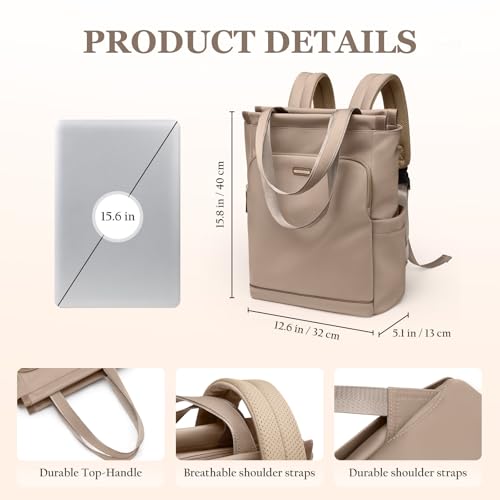 GOLF SUPAGS Convertible Laptop Backpack for Women Casual Daypack Notebook Tote Bag for Work College Travel Leisure (Champagne) - color: Champagne