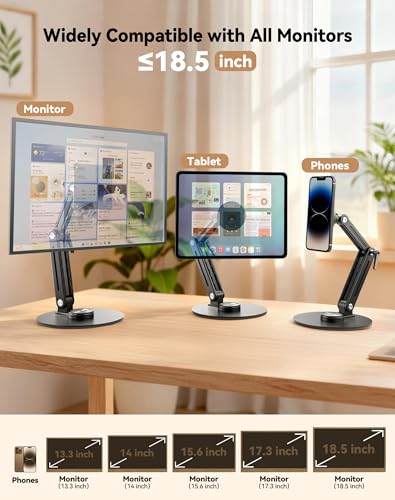 Jakeko Magnetic Portable Monitor Stand VESA Mount 75mm Travel 360° Swivel | L-Shaped Hand Wrench,13.3" 14.1" 15.6" 17.3" 18.5 Inch Screen,Thickened Base,Fully Folds Flat For Easy Storage,Solid Aluminum - size: Up to 18.5''