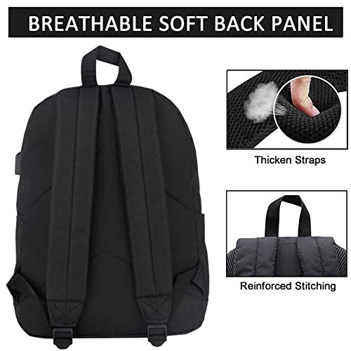 Lightweight School Backpack with Pencil Pouch, Backpack for School Boys and Girls(Black backpack set) - color: All Black, size: 20L