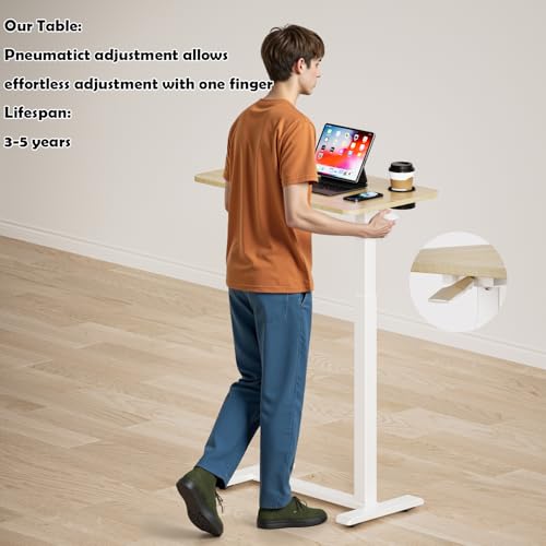 BIZUM Adjustable Hospital Bed Table on Wheels, Rolling Bedside Table Maple | Adjustable height 29.7-43.3in, 27.6x15.8in surface, cup holder, 22lb capacity, pneumatic lift, 4 swivel wheels - color: Maple