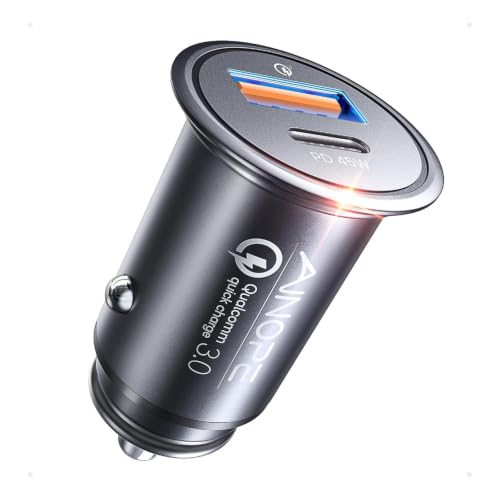 AINOPE 67.5W Cigarette Lighter Adapter Car Charger USB C Fast Charging | [Mini & Metal] PD&QC Cigarette Lighter USB Charger 12V Outlet Plug Socket for iPhone 17 16 15 14 Pro Max, Samsung S26 S25 - color: Black