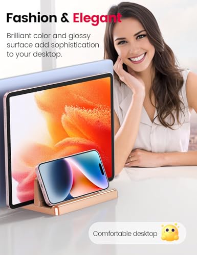 Vaydeer Vertical Laptop Stand for Desk, Dual Slots Plastic Laptop Holder with Space Saving 4-in-1 Design, Adjustable Laptop Stand Supports MacBook, Chromebook, Surface, Dell (Rose Gold) - color: Rose Gold