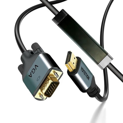 HDMI to VGA 50Ft Cable with IC, Gold-Plated HDMI to VGA Compatible for Computer, Desktop, Laptop, PC, Monitor, Projector,HDTV, Raspberry Pi, Roku, Xbox and More, Green-Gray Aluminum Shell - size: 50FT