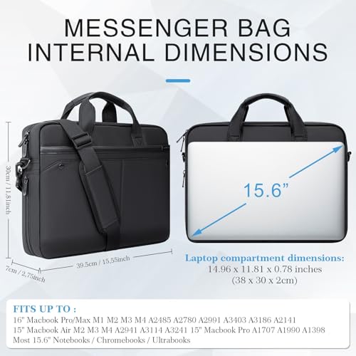 RAINYEAR 15.6 Inch Laptop Bag Expandable Shoulder Bag with Handle for Men | Waterproof Laptop Messenger Bag Large Capacity Computer Laptop Briefcase with Pockets for Travel Business Work Office, Black