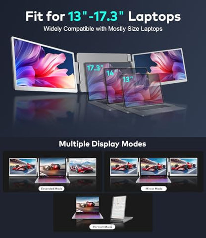 15.6" Laptop Screen Extender, FHD IPS Triple Screen Portable Monitor | Extra Monitor for 13-17.3" Laptops,Travel Tri Screen Compatible with Windows & MacOS-HDMI/USB-C,Plug & Play Extender-S10 - size: 15.6 inches