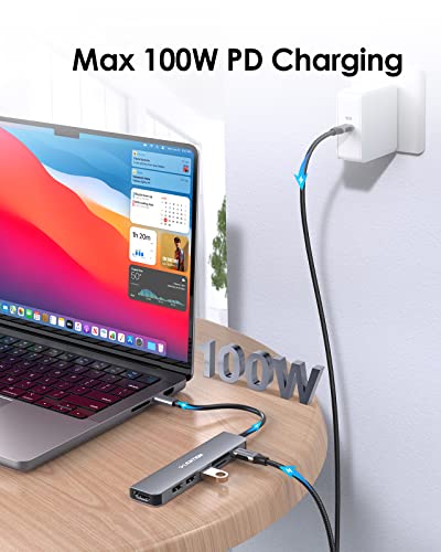 LENTION 7-in-1 USB C Hub, 4K@60Hz HDMI, 100W PD, Card Reader, USB 3.0 & 2.0 | Plug and Play, Stable Driver 3.0 Certified, for macOS, iOS/iPadOS, Windows & ChromeOS (CB-CE18, Space Gray) - color: Space Gray