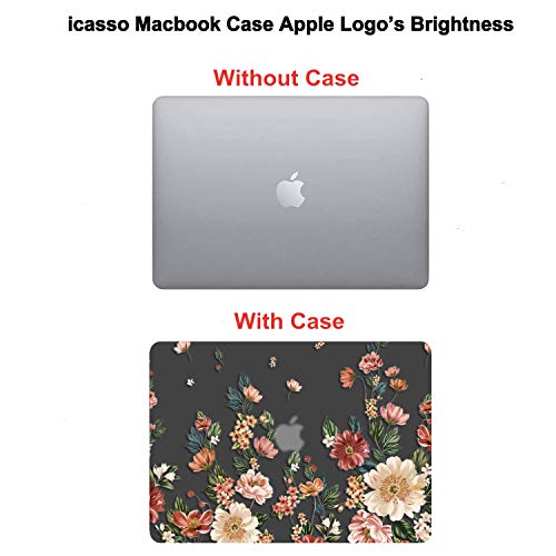 iCasso Compatible with MacBook Air 13 inch Case 2018-2020 Release A2337 M1/ A1932/A2179, Hard Shell Case and Keyboard Cover Only for MacBook Air 13'' with Touch ID Retina Display - Black Floral - color: Black Floral