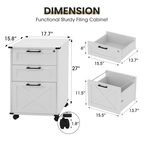 Onelike Small Wood File Cabinet with Charging Station and Lock, 3 Drawers | Built-in 2 AC, USB & Type-C; 1 lock secures 3 drawers; Nightstand, Printer stand and Mobile under-desk cabinet; White - style: 3 Drawers