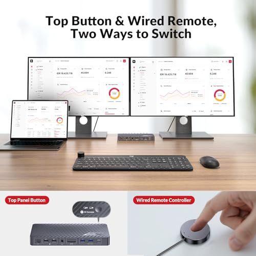 AV Access iDock P10 KVM Docking Station 2 Monitors 2 PC, GbE, EDID, 65W PD | 5xUSB-A, USB C Hub, 4K@60Hz HDMI & DisplayPort USB C KVM Switch Dual Monitor Laptop & Desktop, Audio, SD, Remote Switch - style: iDock P10