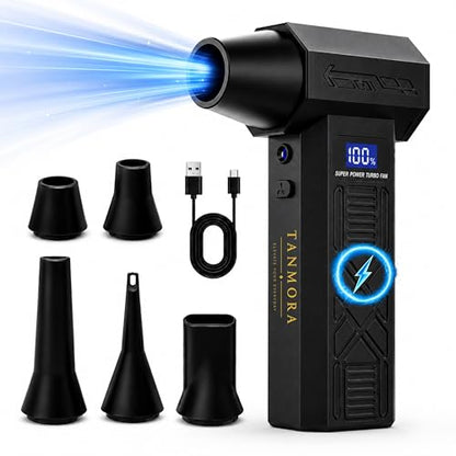 Electric Air Duster, 130000RPM Cordless Compressed Air Duster, Rechargeable Air Blower with LED Display & LED Light, 3-Speed Turbo Fan for PC Keyboard, Car & Home Cleaning