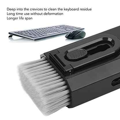 8 in 1 Phone Cleaning Brush, Detachable Hook and Hoop, Deep Crevice Cleaning, Built in Key Puller, for Headset, Earbuds, Tablet, Keyboard, Laptop, with Push Pull Tool (Black) - color: Black