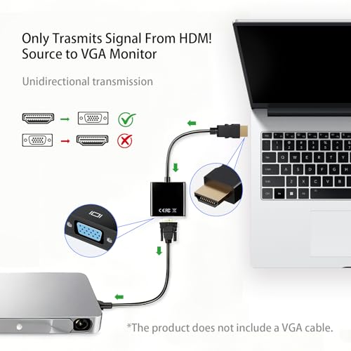 HDMI to VGA Adapter, 2-Pack Gold-Plated Female Converter for Laptop, Desktop, PC, Monitor, Projector, HDTV, Xbox, 1080P HD Resolution