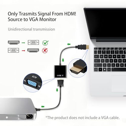 HDMI to VGA Adapter, 2-Pack Gold-Plated Female Converter for Laptop, Desktop, PC, Monitor, Projector, HDTV, Xbox, 1080P HD Resolution