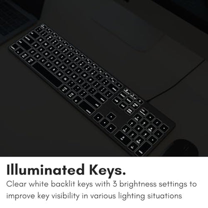 Macally Wired Keyboard for Mac with USB Hub (2X USB-A / 1x USB-C) - Compatible Backlit Apple Keyboard with Dual Interface - Auto OS Detection for Mac, MacBook Pro/Air, iMac, PC, Android, iPad, iOS - color: Space Gray