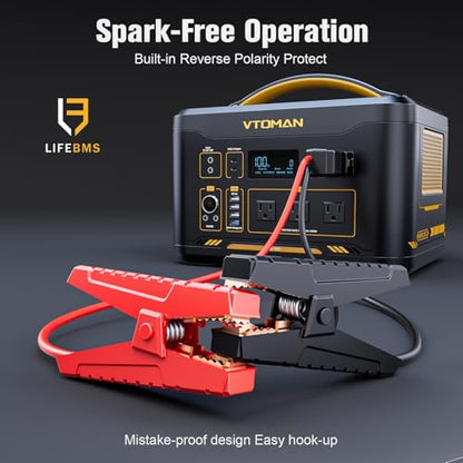 VTOMAN Jump 1800 Portable Power Station &12V Car Jump Starter, 1548Wh LiFePO4 Battery Solar Generator with Jumper Cable, 1800W 3xAC Outlets, 2xPD 100W for Camping Roadside Rescue - style: JP1800+Jumper Cables