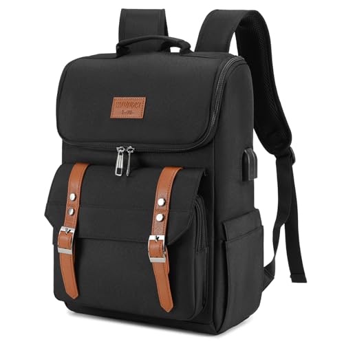 YALUNDISI Vintage Backpack Travel Laptop Backpack with usb Charging Port for Women & Men College Backpack Fits 15.6 Inch Laptop Black Brown - color: Black&brown