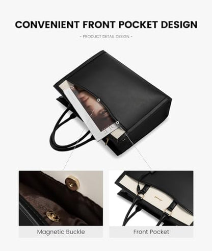 LOVEVOOK Laptop Tote Bag for Women, Leather Office Work Bag Briefcase fit for 15.6 inch Laptop, Large Teacher Computer Bag Handbag,2pcs Set Leather/Black-White | PU Leather Business Briefcase Teacher Travel College Bag Handbag fit for 15.6 inch Laptop, Of