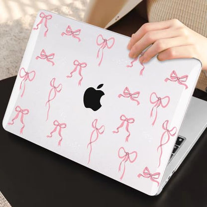 Compatible with 2021 2020 2019 2018 MacBook Air 13 inch Case M1 A2337 A2179 A1932 with Touch ID, Crystal Clear Pattern Plastic Hard Shell Case for MacBook Air 13 M1 2021, Pink Bowknot - color: Pink Bowknot