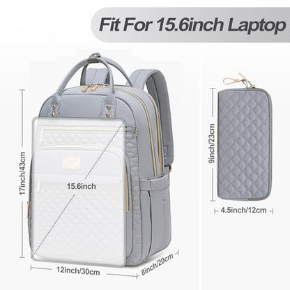 Tealari Laptop Backpack for Women,15.6 Inch Laptop Backpack for Work,Water Resistant Travel Backpack,College Bookbag with Wallet - color: Gray