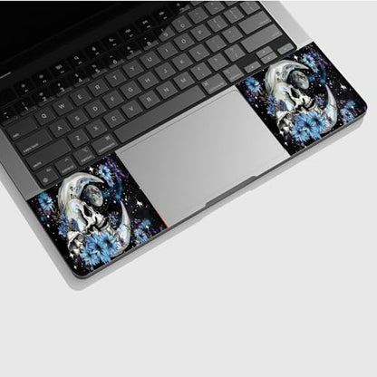 Universal Laptop Skin Sticker with 2 Wrist Pad Skins, Waterproof Scratch Resistant Vinyl Laptop Cover Decal, Cut to Fit for 11–15.6 Inch MacBook HP Dell Lenovo, Blue Daisy Skull Moon - color: Blue Daisy Skull Moon