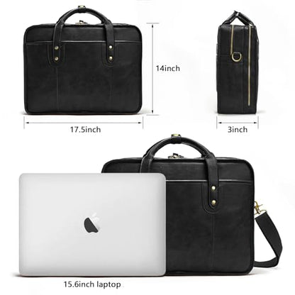 Leather Briefcases for Men 15.6 Inch Business Computer Bag Laptop Bag for Men Water Resistance Travel Messenger Bag | Leather - color: Black