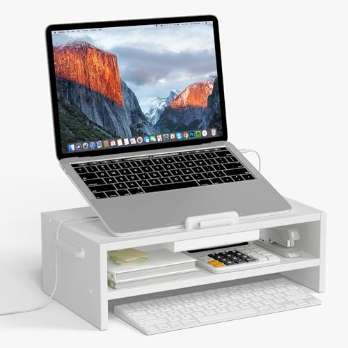 AFOOYO Adjustable Wood Laptop Stand, Ergonomic Height Angles Computer Holder Riser for Desk Compatible with Air, Pro, Dell, HP, Lenovo More 10-17.3" Laptops, White - color: White, size: Simple Design