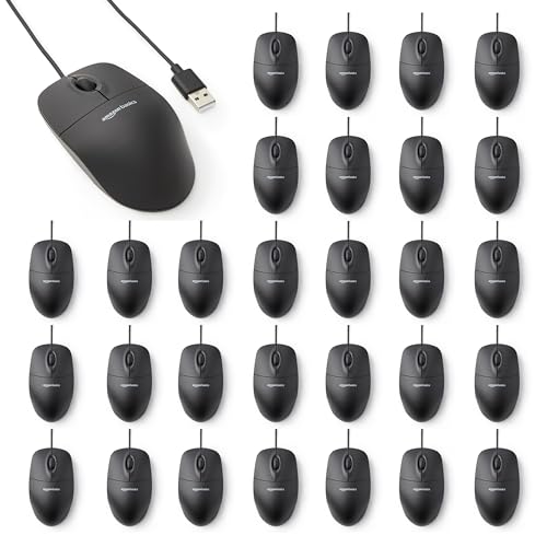 Amazon Basics 3-Button USB Wired Computer Mouse, Black, 30-Pack - size: 30-Pack