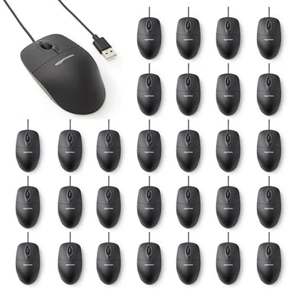 Amazon Basics 3-Button USB Wired Computer Mouse, Black, 30-Pack - size: 30-Pack