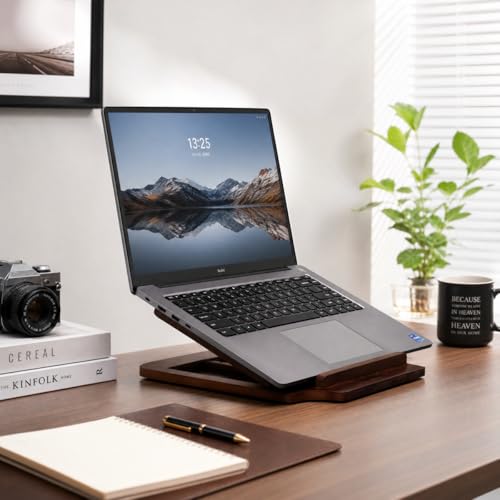 Bamboo Foldable Laptop Stand Holder, 6-Level Adjustable Ergonomic Notebook Riser with Heat Dissipation for 10-17 Inch Laptops, MacBook, Tablet (Dark Brown) - color: Dark Brown