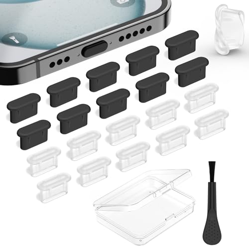 USB C Dust Plug, 20Pcs USB C Port Plug Cover Silicone USB C Cover Type-C Charging Port Protector Cover for iPhone 17/16/15 Series, for Samsung Galaxy S26-S20, All USB C Devices (10Clear/10Black) - color: 10Clear/10Black