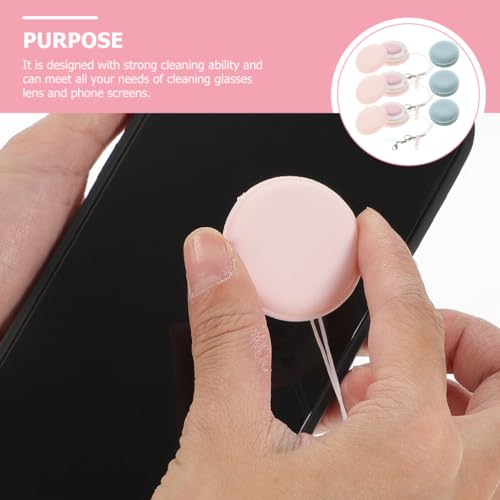 GLEAVI Pouch Microfiber Cleaning Cloth - 6pcs Mini Phone Screen Wiper Macaron Shape - Portable Lens & Screen Cleaner Cloth Keychain Glasses Eyeglass Brush (Pink,Blue)