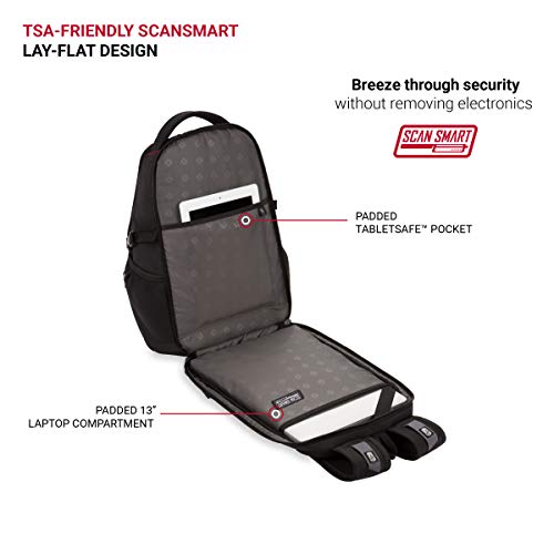 SwissGear 1900 Scansmart Mini/Slim Version, Fits Most 13 Inch Laptops and Tablets, TSA Friendly Backpack, Black - color: Black