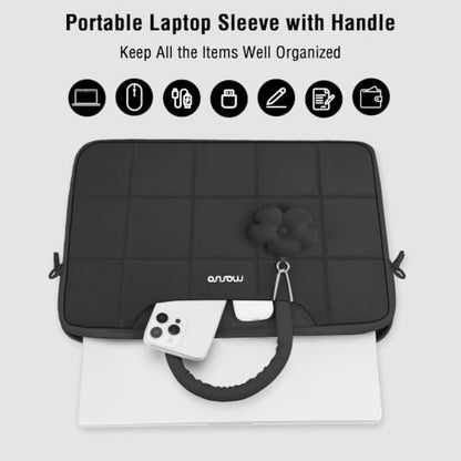 MOSISO Laptop Bag 16 inch, 15-15.6 inch Puffy Laptop Sleeve Compatible with MacBook Pro 16/Air 15,HP Acer Dell Lenovo Notebook, Messenger Briefcase Quilted Bag with Trolley Sleeve&Flower Pendant,Black - color: Black