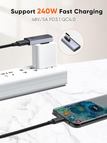 CableCreation 90Degree USB C Adapter, Right Angle USB C Adapter 40Gbps 240W | Male to Female Compatible with Steam Deck, ROG Ally, Switch, Notebook, PC, Tablet, Phone and More, Middle Angle - size: 1PCS, style: Middle Angle