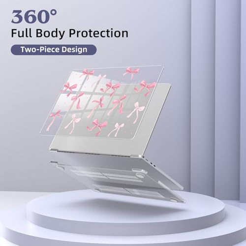 for MacBook Air 13.6 Inch Case M5/M4/M3/M2 2026-2022 Release A3449 A3240 A3113 A2681 Pink Bow Cute Design Crystal Clear Girly Case Laptop Protective Hard Shell Cover - color: Pink Bow