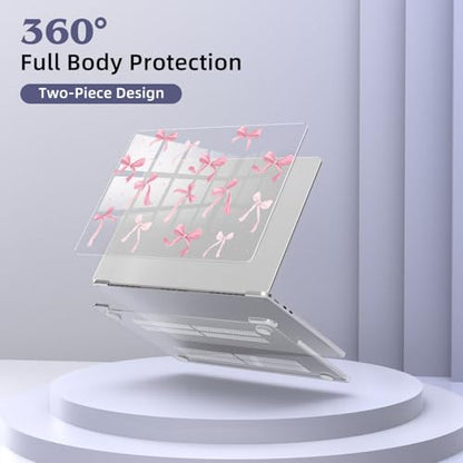 for MacBook Air 13.6 Inch Case M5/M4/M3/M2 2026-2022 Release A3449 A3240 A3113 A2681 Pink Bow Cute Design Crystal Clear Girly Case Laptop Protective Hard Shell Cover - color: Pink Bow
