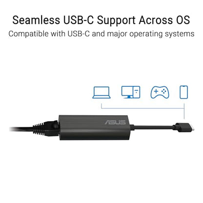 ASUS USB-C2500 V2 - USB Type-A 2.5G Base-T Ethernet Adapter with Backward Compatibility of 2.5G/1G/100Mbps