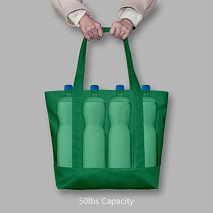 TOPDesign 1-Pack Canvas Tote Bag with an External Pocket, Reusable Grocery Shopping Bag, Top Zipper Closure, Daily Essentials (Green) - color: Green