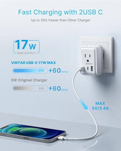 VINTAR Foldable Italy Travel Plug Adapter, 2 Pack Type L Adapter with USB-C | 2 Outlets, 3 USB Ports, 3 Prong Grounded Plug, Power Adapter for US to Italy Rome Chile Uruguay Libya - style: Type L - Italy Chile