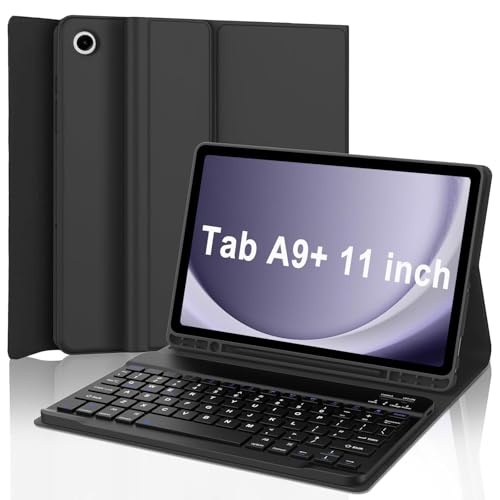 Keyboard Case for Samsung Galaxy Tab A9 Plus 5G 11 inch 2023 (SM-X210/X216/X218), Magnetic Detachable Wireless Keyboard Bluetooth, Smart Folio Cover with S Pen Holder for Galaxy Tab A9+ 11“（Black） - color: Ink Black