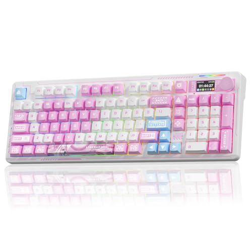 LINGBAO K98 PRO Anime Mechanical Wireless Gaming Keyboard with Screen Knob | Tri-Mode BT5.0/2.4G/USB-C, Gasket Mount Hot Swappable Linear Switches, RGB Backlit Creamy Sounding for PC/Mac Office& Gaming - color: K98Pro | 10000mAh | Anime Pink