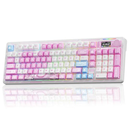 LINGBAO K98 PRO Anime Mechanical Wireless Gaming Keyboard with Screen Knob | Tri-Mode BT5.0/2.4G/USB-C, Gasket Mount Hot Swappable Linear Switches, RGB Backlit Creamy Sounding for PC/Mac Office& Gaming - color: K98Pro | 10000mAh | Anime Pink